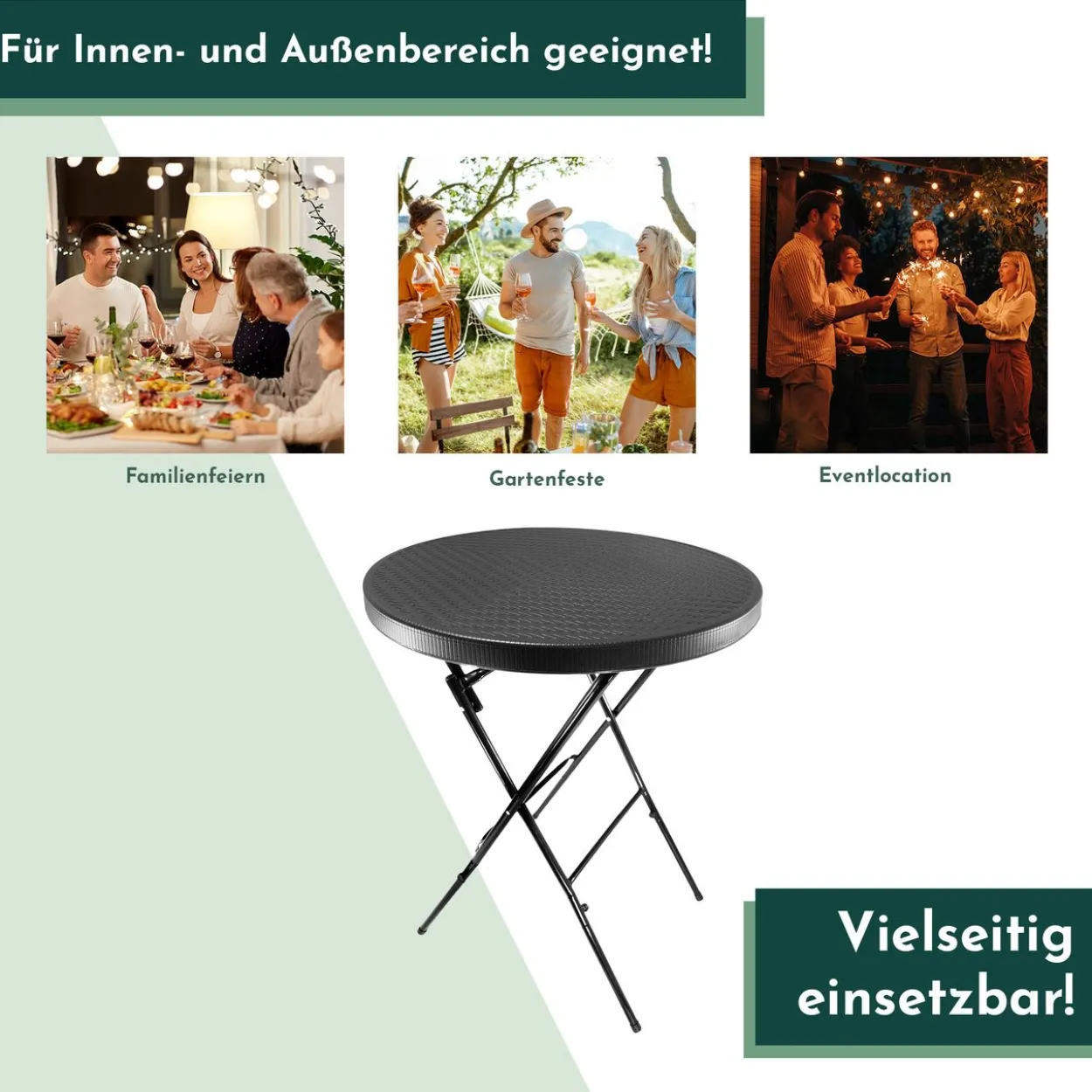 Stehtisch klappbar 80 cm schwarz in Rattan-Optik, Höhe 110 cm