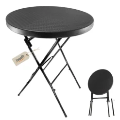 Stehtisch klappbar 80 cm schwarz in Rattan-Optik, Höhe 110 cm