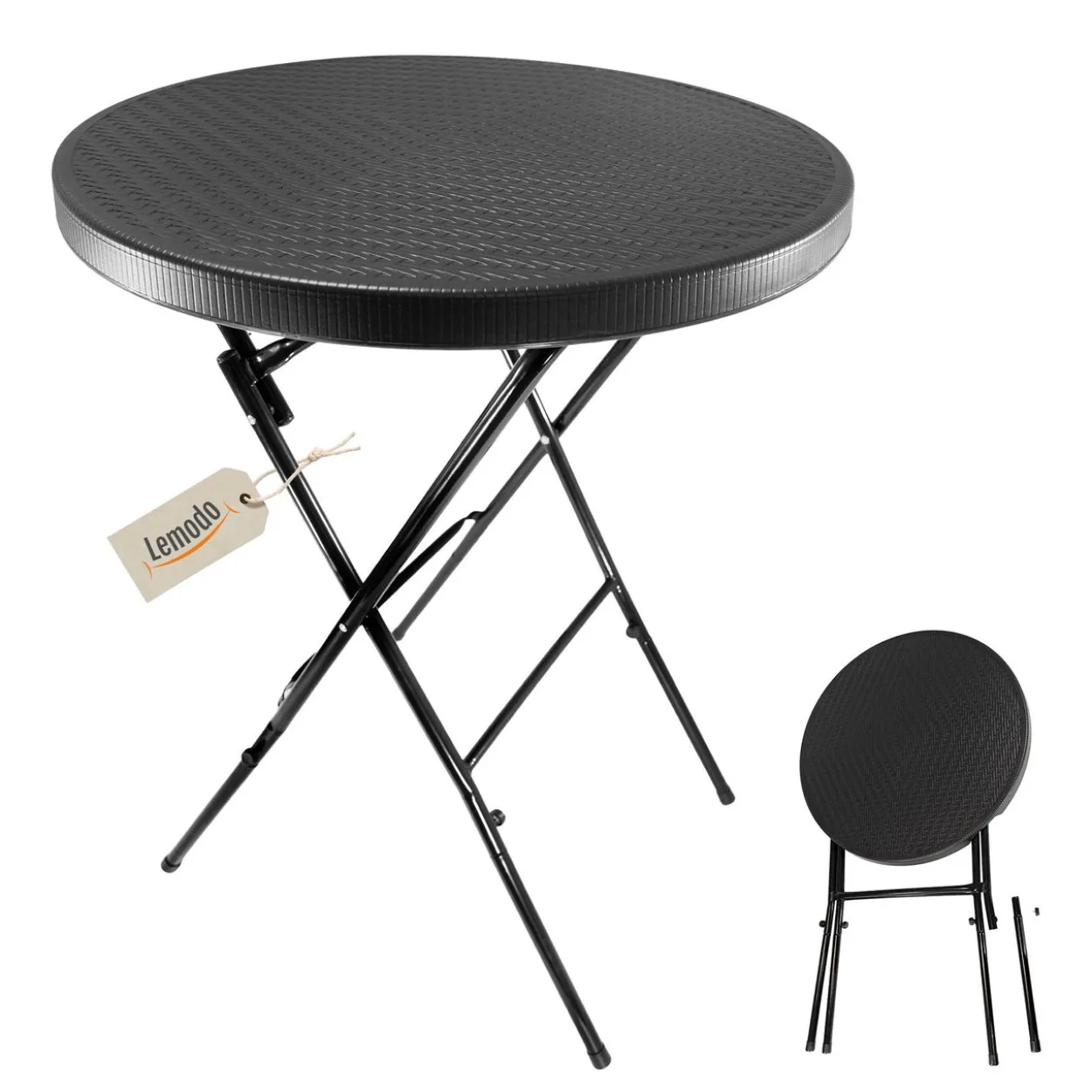 Stehtisch klappbar 80 cm schwarz in Rattan-Optik, Höhe 110 cm