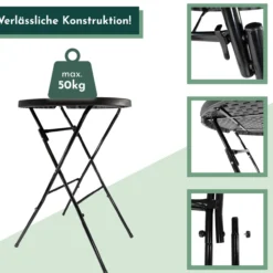 Stehtisch klappbar 80 cm schwarz in Rattan-Optik, Höhe 110 cm