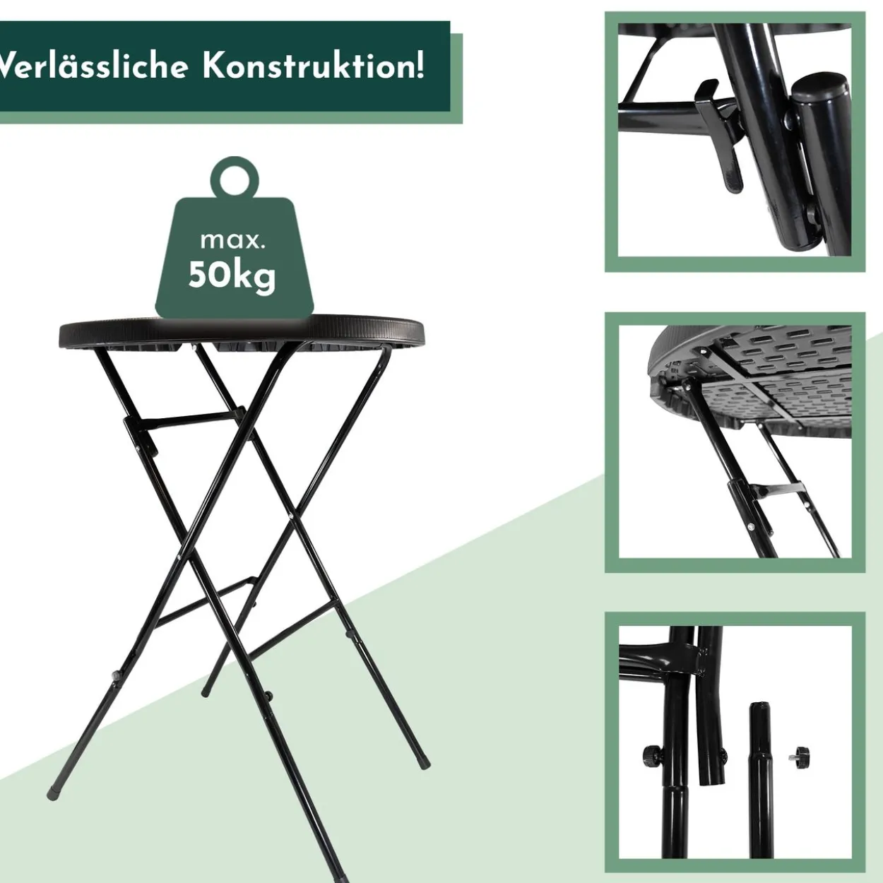 Stehtisch klappbar 80 cm schwarz in Rattan-Optik, Höhe 110 cm