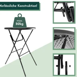 Stehtisch klappbar 80x110 cm schwarz Holz-Optik, Kunststofftischplatte