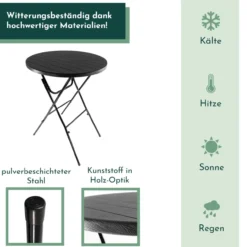 Stehtisch klappbar 80x110 cm schwarz Holz-Optik, Kunststofftischplatte