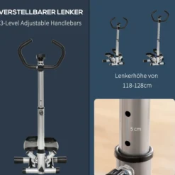 Stepper mit Handgriff Fitness einstellbare Geschwindigkeit Metall ABS Schwarz+Silber