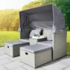 Strandkorblounge inkl. integriertem Tisch mit Glasplatte