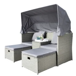 Strandkorblounge inkl. integriertem Tisch mit Glasplatte