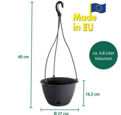 Strickoptik-Hängetopf, ca. 4,8 Liter - Anthrazit