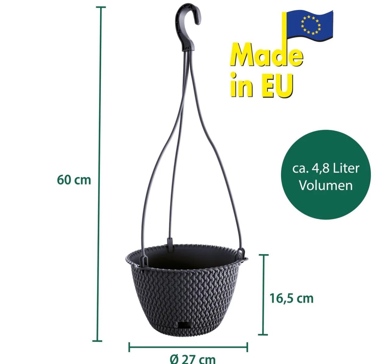 Strickoptik-Hängetopf, ca. 4,8 Liter - Anthrazit