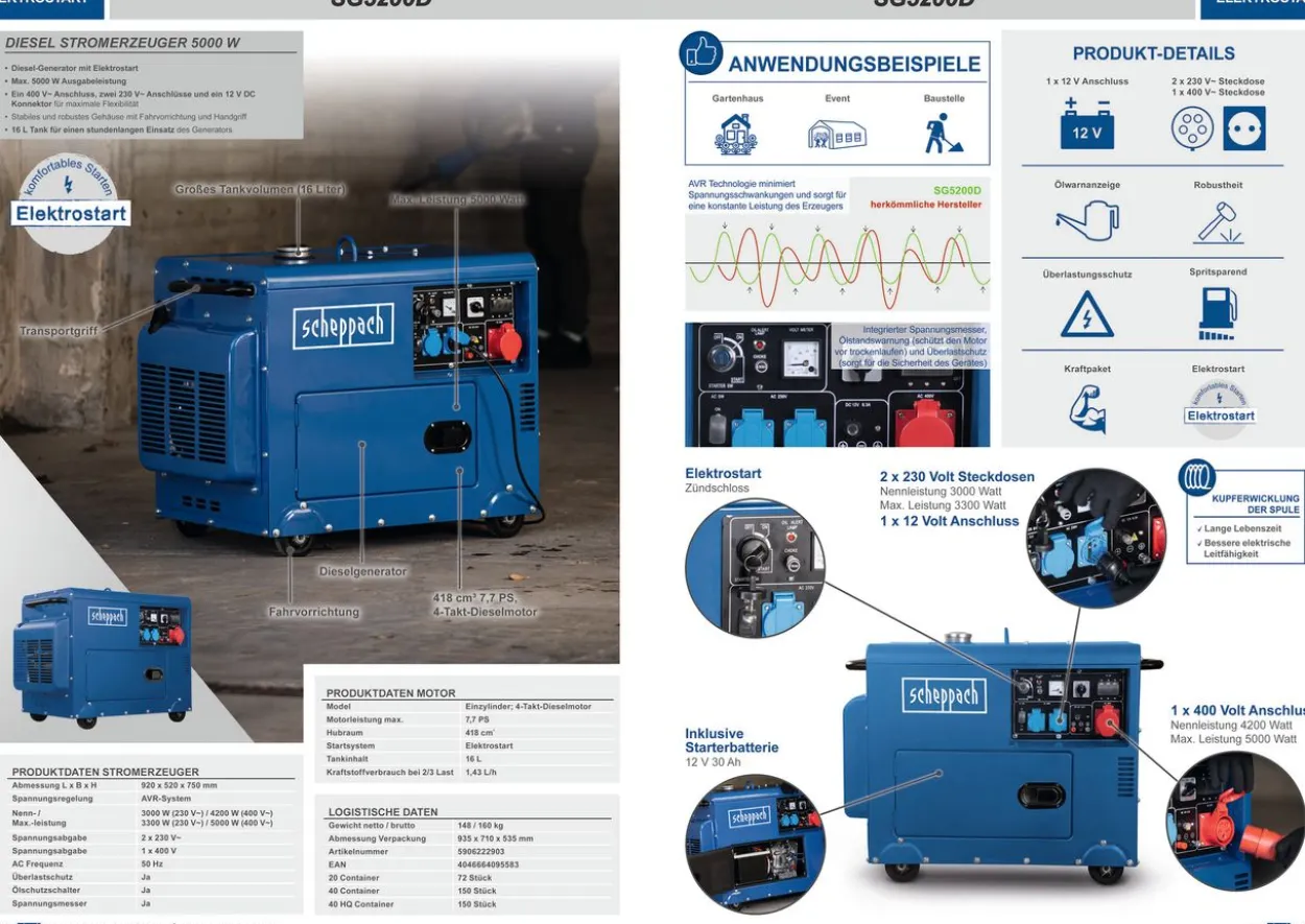 Stromerzeuger Diesel 5000W / SG5200D