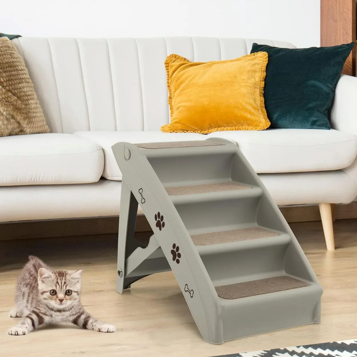 4-stufige Haustiertreppe mit Teppichboden