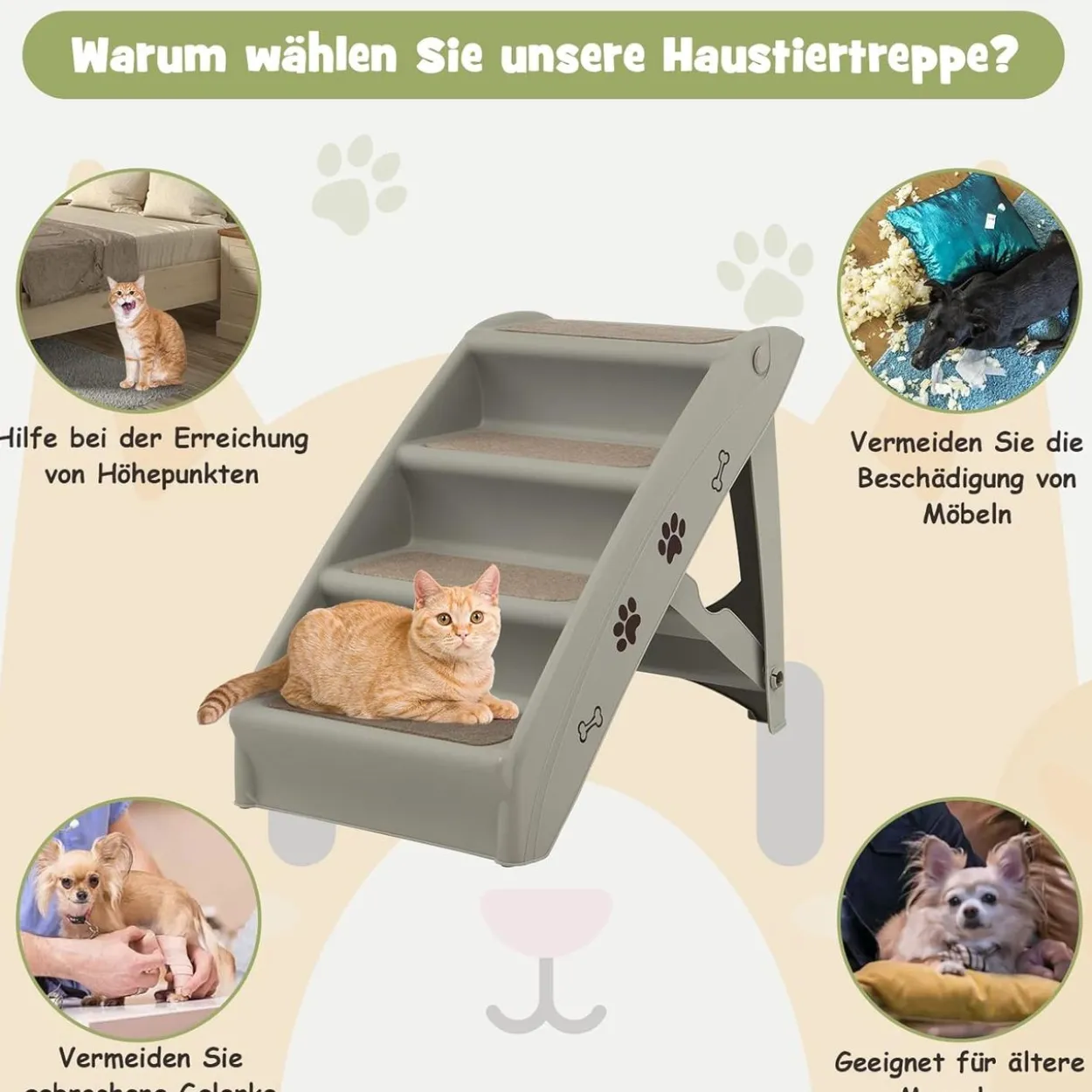 4-stufige Haustiertreppe mit Teppichboden