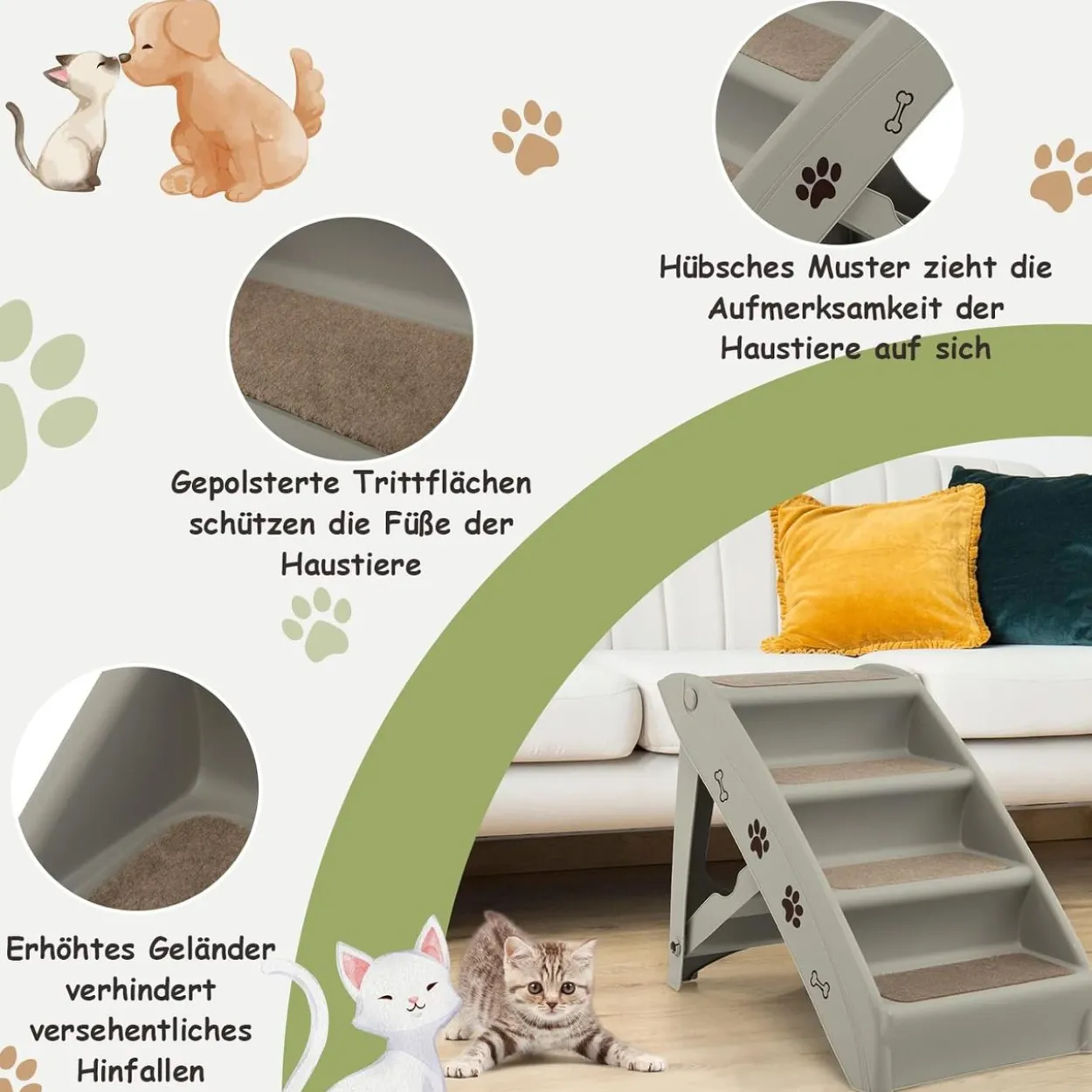 4-stufige Haustiertreppe mit Teppichboden