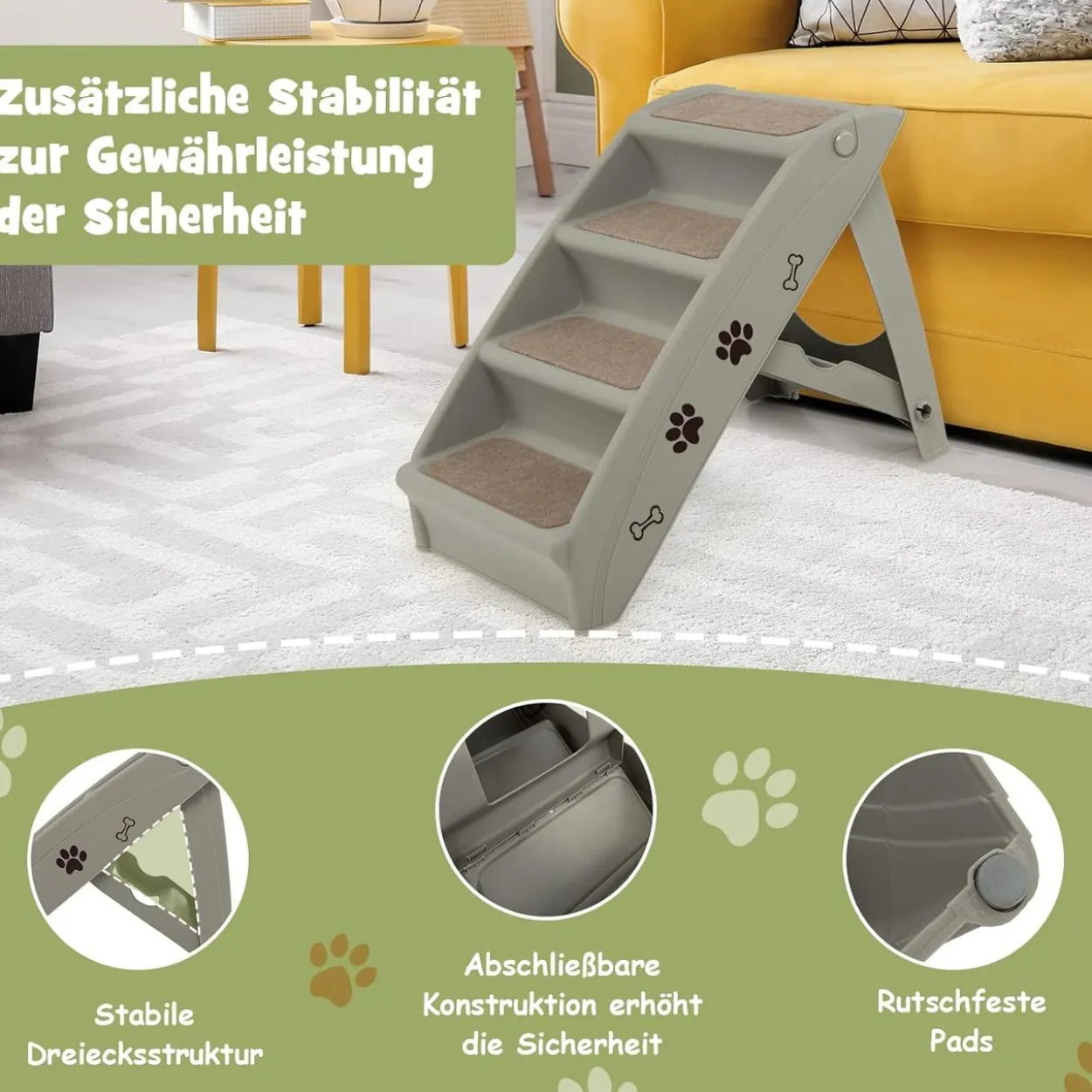 4-stufige Haustiertreppe mit Teppichboden