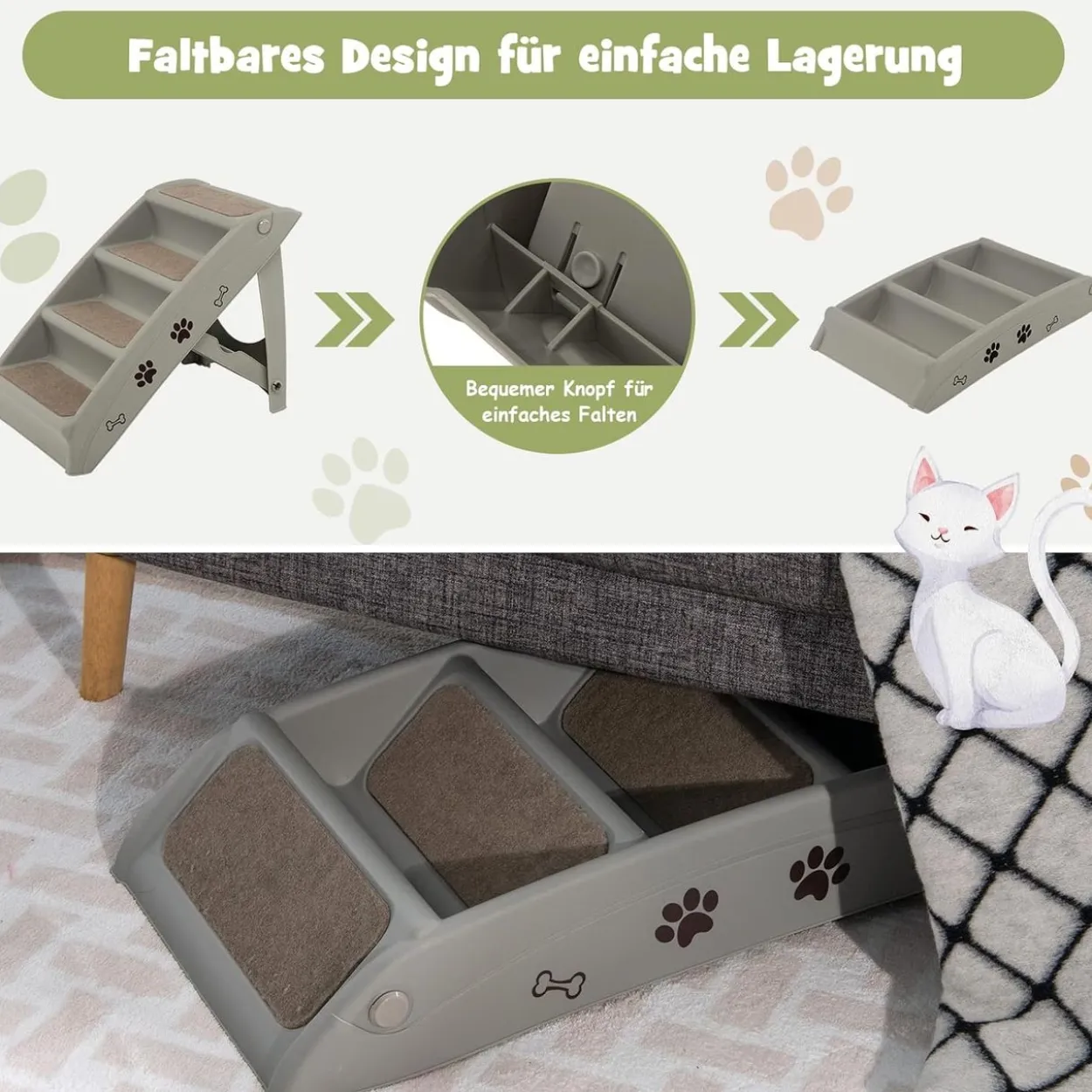 4-stufige Haustiertreppe mit Teppichboden