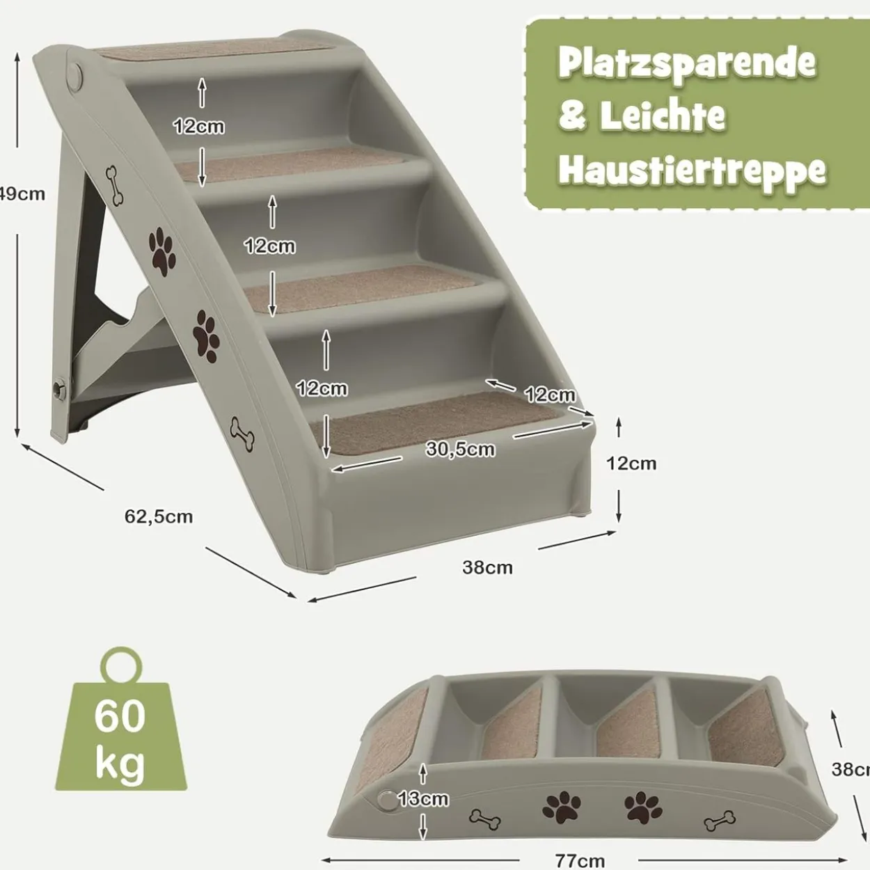 4-stufige Haustiertreppe mit Teppichboden
