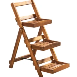 3-stufiges Blumentreppe mit 3 Ablagen aus Akazienholz, ca. 65 x 40 x 80 cm - Braun