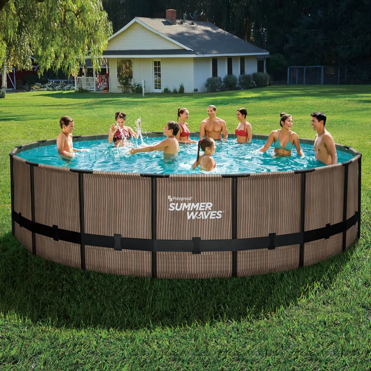 Summer Waves Elite Pool 549x132 cm, Teak-Optik