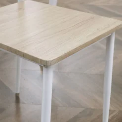 3-teilige Essgruppe, Esstisch Set Holzmaserung MDF, Metall, Nautr+ mit 1 Tisch + 2 Stühlen, - weiss