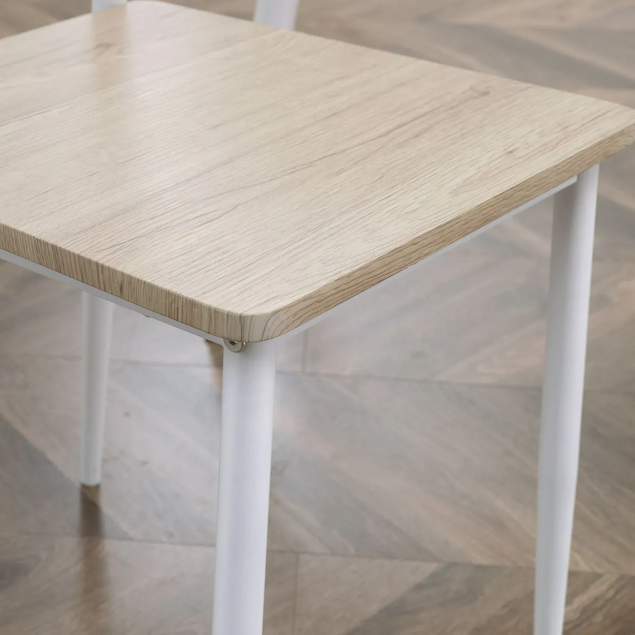 3-teilige Essgruppe, Esstisch Set Holzmaserung MDF, Metall, Nautr+ mit 1 Tisch + 2 Stühlen, - weiss