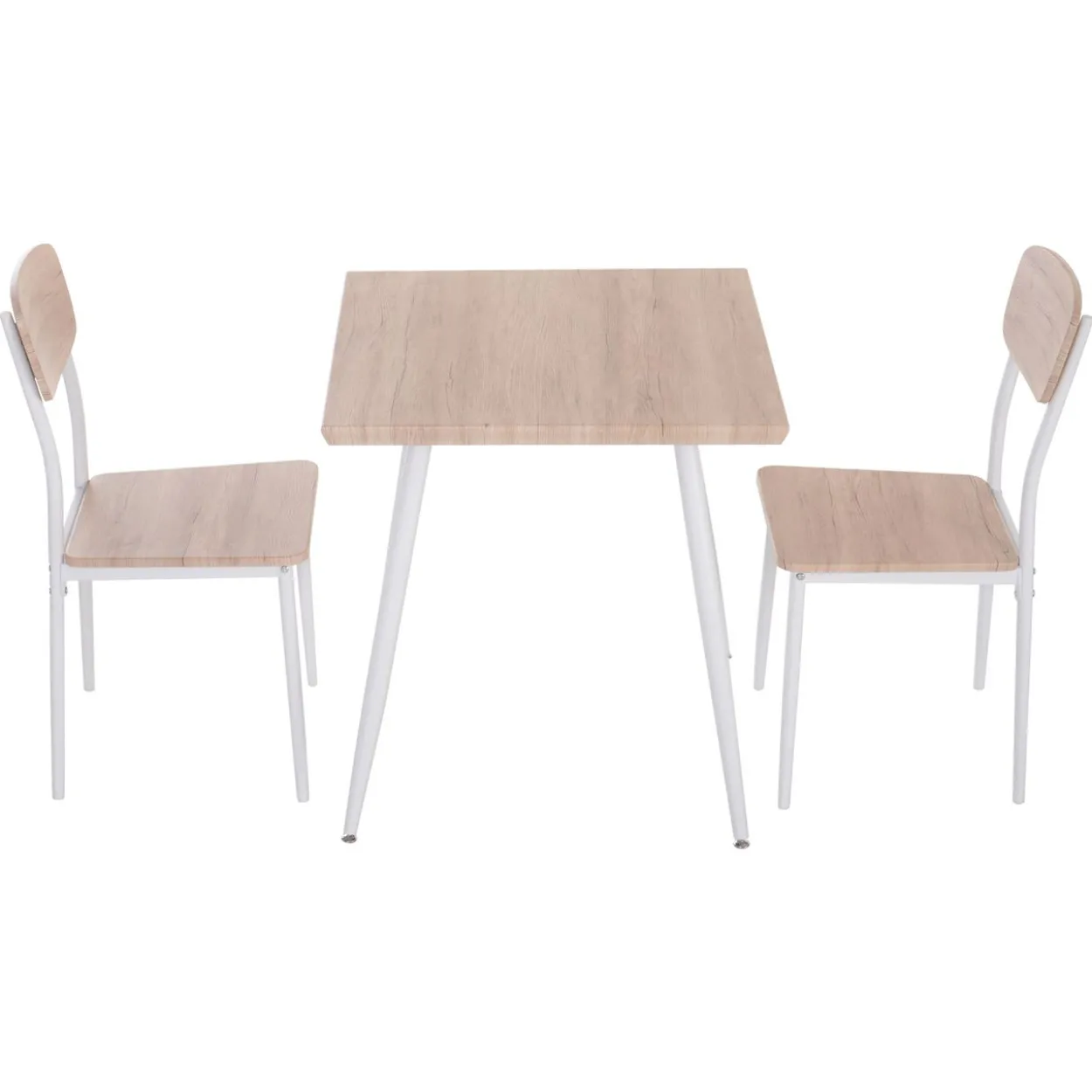 3-teilige Essgruppe, Esstisch Set Holzmaserung MDF, Metall, Nautr+ mit 1 Tisch + 2 Stühlen, - weiss