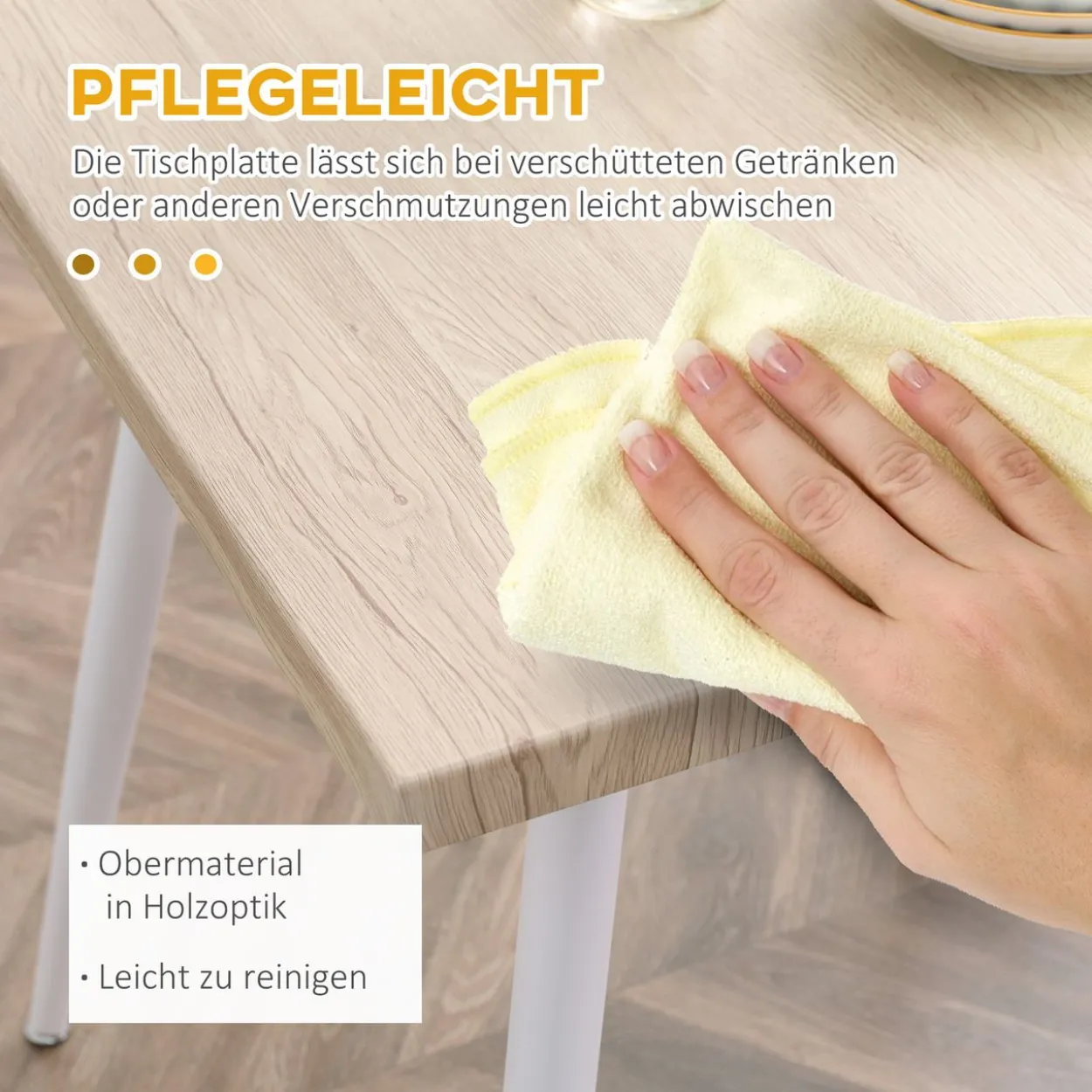 3-teilige Essgruppe, Esstisch Set Holzmaserung MDF, Metall, Nautr+ mit 1 Tisch + 2 Stühlen, - weiss