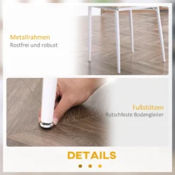 3-teilige Essgruppe, Esstisch Set Holzmaserung MDF, Metall, Nautr+ mit 1 Tisch + 2 Stühlen, - weiss