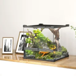 Terrarium für Reptilien Glasterrarium 24L mit Frontbelüftung Schwarz
