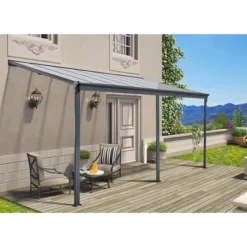 Terrassenüberdachung SOLIS mit UV-Schutz, ca. 618 x 303 x 226 / 278 cm – Anthrazitgrau