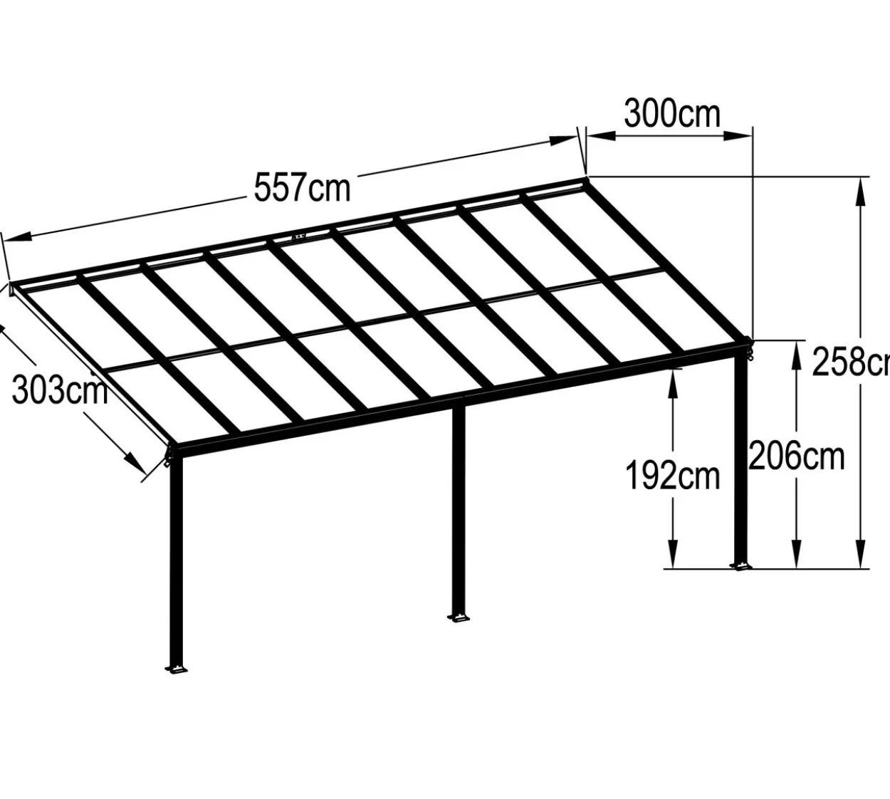 Terrassendach/Veranda, ca. 557 x 303 x 258 cm - Weiß