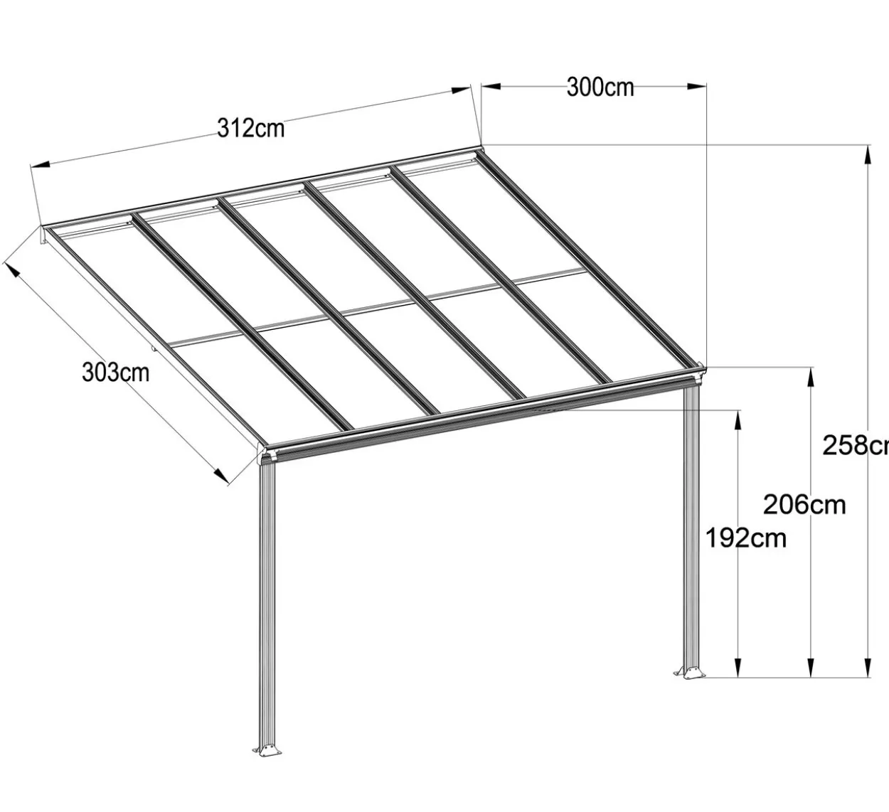 Terrassendach/Veranda, ca. 312 x 303 x 258 cm - Anthrazit