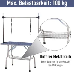 Tierpflegetisch mit Unterkorb höhenverstellbar klappbar Edelstahl Metall Blau 107 x 60 x 170 cm
