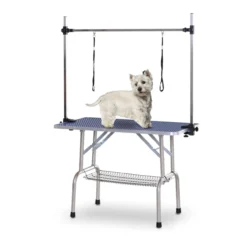 Tierpflegetisch mit Unterkorb höhenverstellbar klappbar Edelstahl Metall Blau 107 x 60 x 170 cm