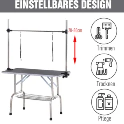 Tierpflegetisch mit Unterkorb höhenverstellbar klappbar Edelstahl Metall Schwarz 107 x 60 x 170 cm