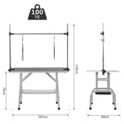 Tierpflegetisch mit Unterkorb höhenverstellbar klappbar Edelstahl Metall Schwarz 107 x 60 x 170 cm