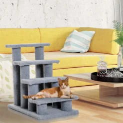 Tiertreppe Katzentreppe Hundetreppe Treppe für Katze und Hunde 4 Stufen Beige/Grau 63,5x43x60cm