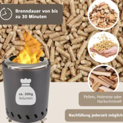 Tischkamin anthrazit für Pellets, rauchfrei