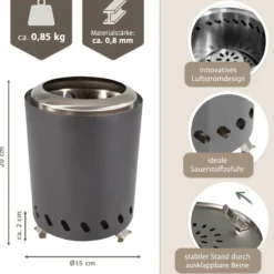 Tischkamin anthrazit für Pellets, rauchfrei