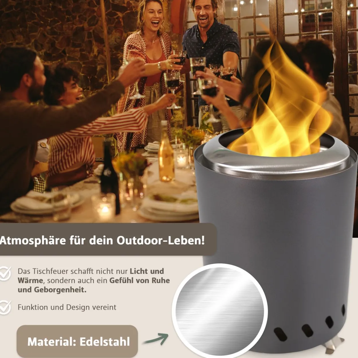 Tischkamin anthrazit für Pellets, rauchfrei