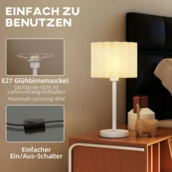 Tischlampe, Tischleuchte mit Wellen-Lampenschirm, E27-Fassung, exkl. Glühbirne