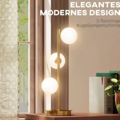 Tischlampe Tischleuchte mit 3 Kugelschirmen, Leselampe mit G9-Fassungen Messing