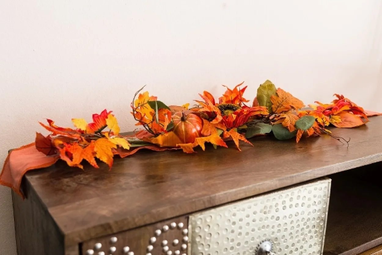 Tischläufer Herbst Blumen mit LED, aus Polyester