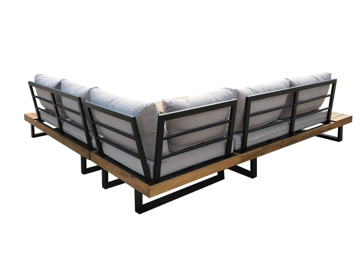 12tlg. Aluminium-Ecklounge mit Tisch aus Akazienholz - Beige