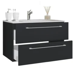 2-tlg. Badblock "Badinos 2 Schubfächer" 80cm Schwarz