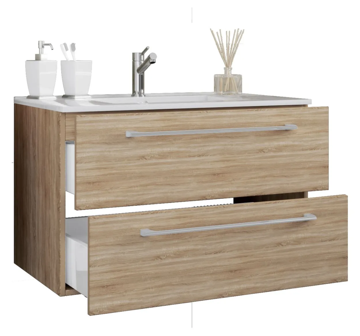 2-tlg. Badblock "Badinos 2 Schubfächer" 80cm Sonoma-Eiche