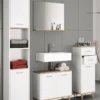 4-tlg. Badmöbelset Badezimmer Set "Landos I" Weiß/Honig-Eiche