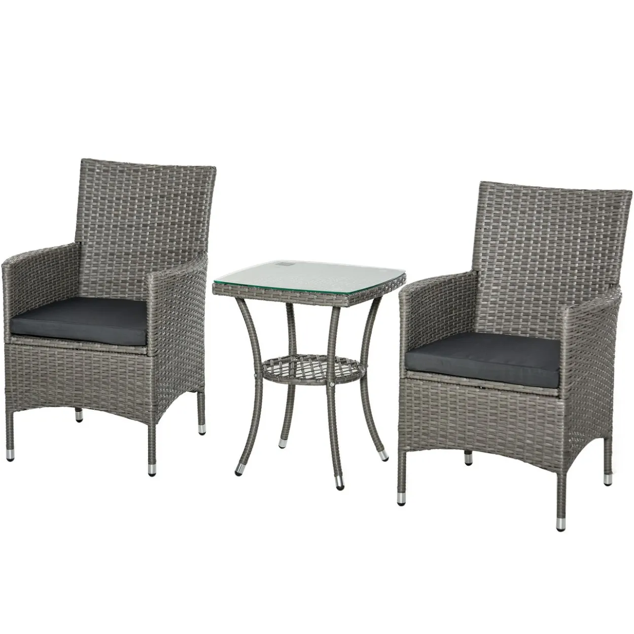 3-tlg. Balkonmöbel Set Sitzgruppe Rattan Gartenset Polyrattan Grau
