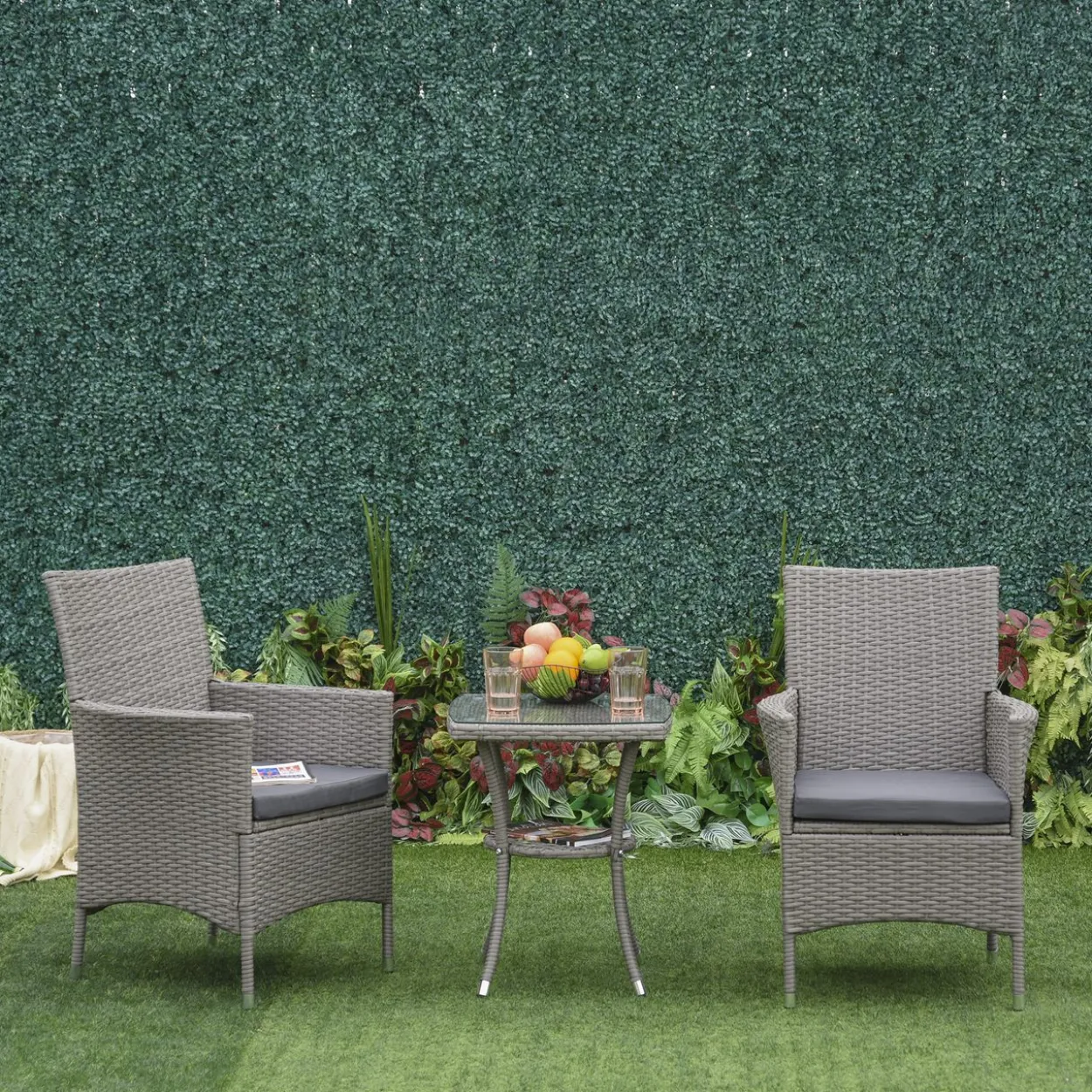 3-tlg. Balkonmöbel Set Sitzgruppe Rattan Gartenset Polyrattan Grau