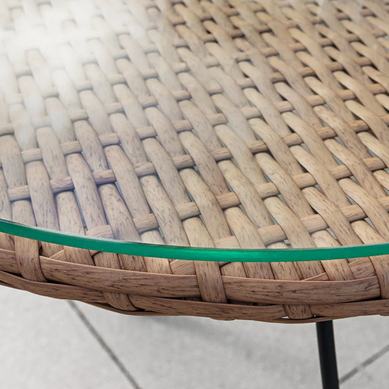 3tlg. Balkonset helles Rattan mit Sitzkissen - Schwarz