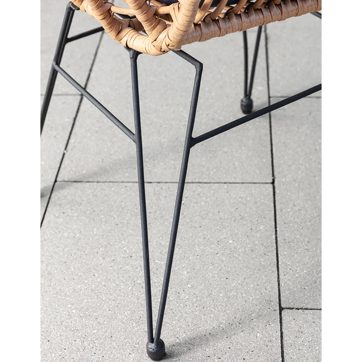 3tlg. Balkonset helles Rattan mit Sitzkissen - Schwarz