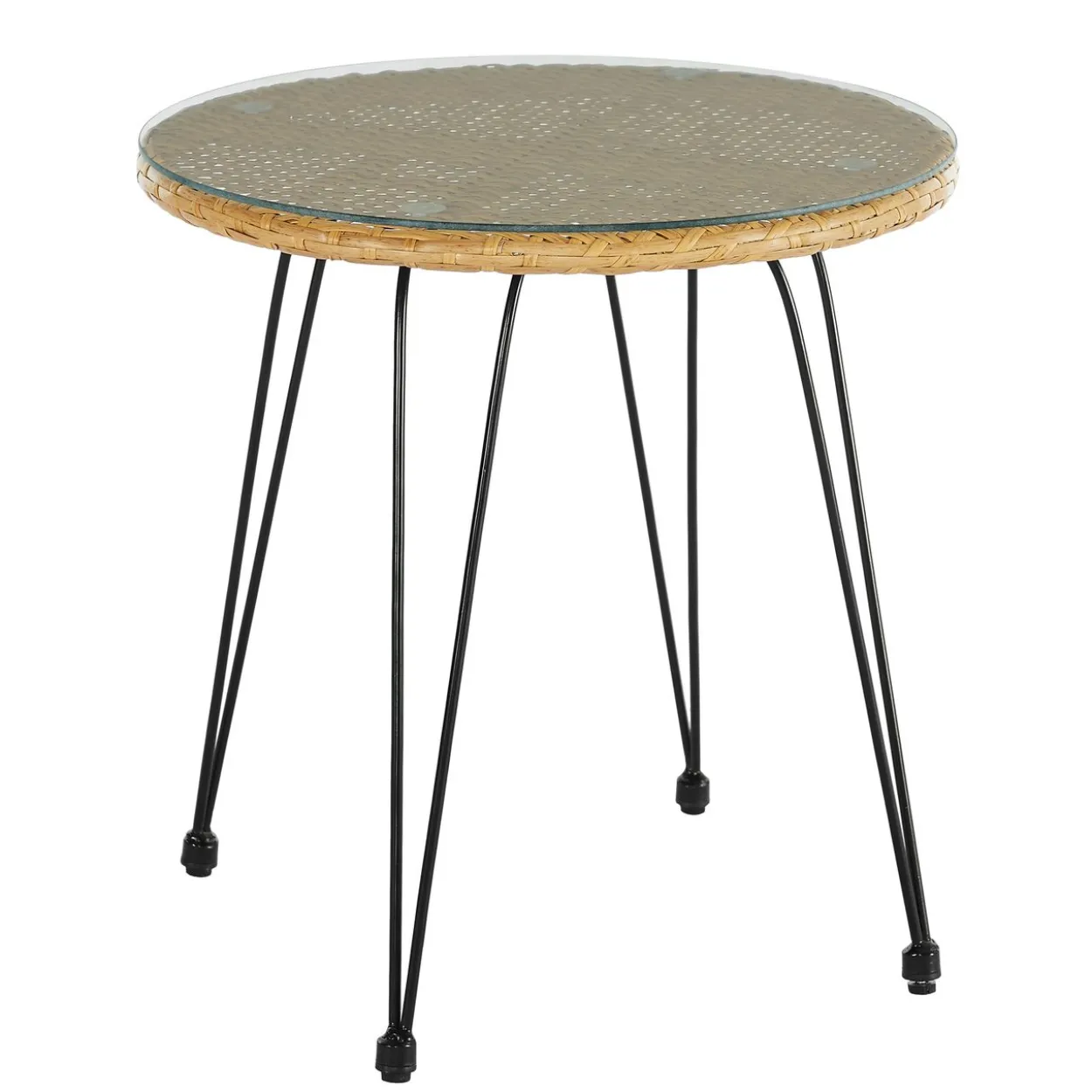 3tlg. Balkonset helles Rattan mit Sitzkissen - Schwarz